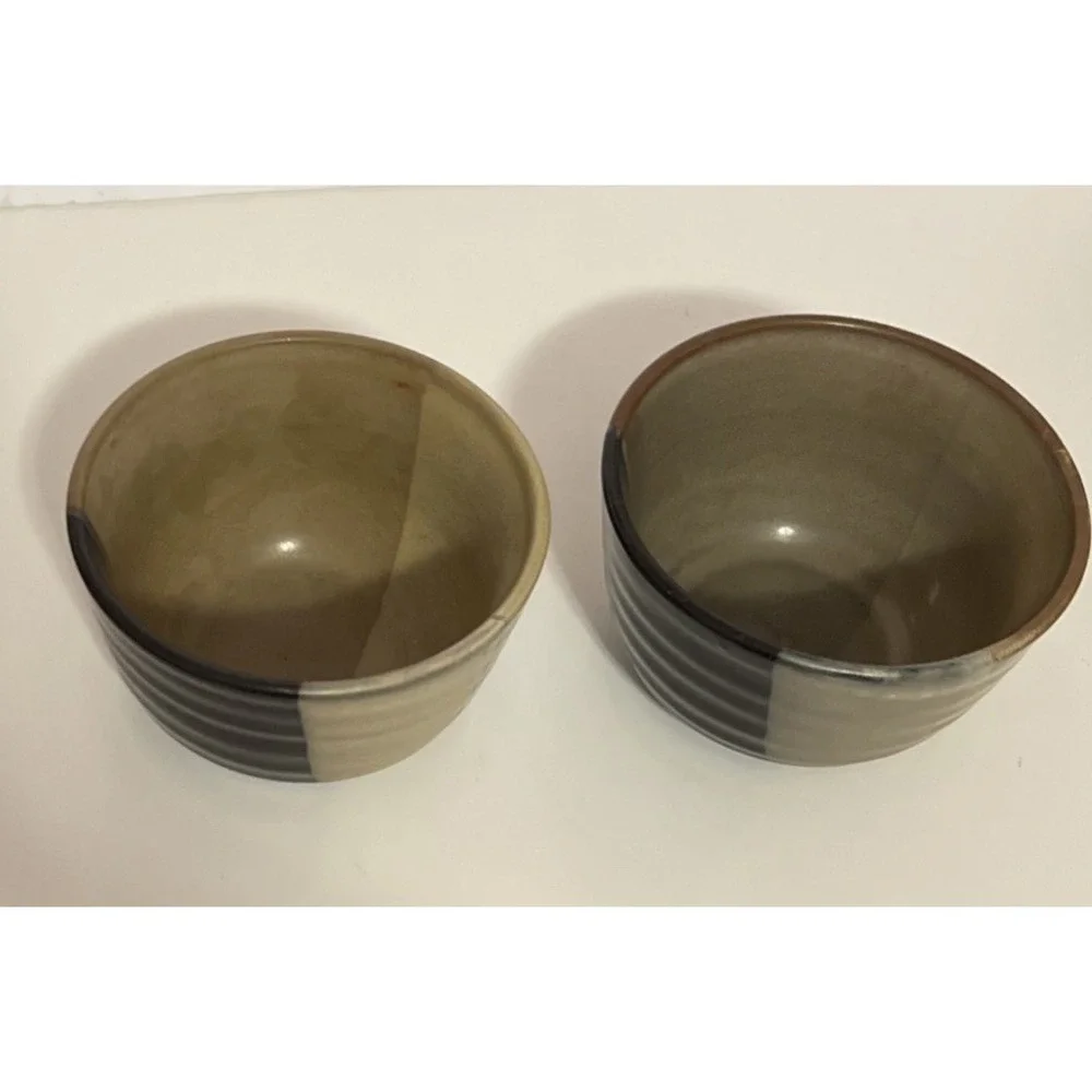 Set of 2 Sango 5022‎ Gold Dust Black Stoneware Ice Cream Bowls 5